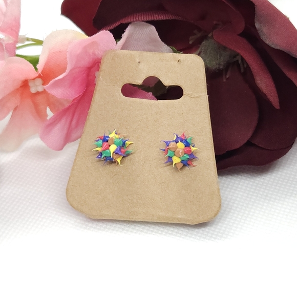 Colorful Spikey Resin Stud Earrings - Picture 4 of 6